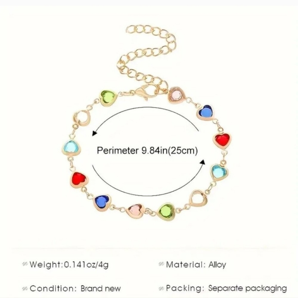 Colorful 🌈🌈🌈 3D Heart Link Bracelet New - Picture 2 of 2